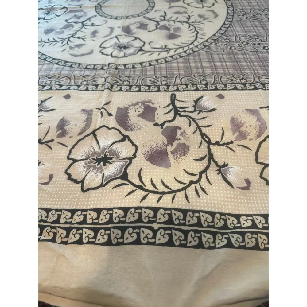 Vintage Floral Cotton Tablecloth 57x76 Farmhouse Cottage French Country Beige
